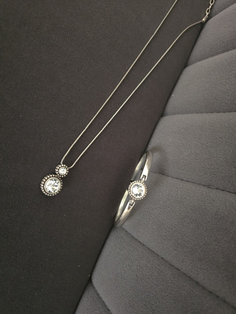 LIKE NEW BRIGHTON TWINKLE Silver-Tone Crystal Pendant Necklace and Bangle Set - - Picture 3 of 3